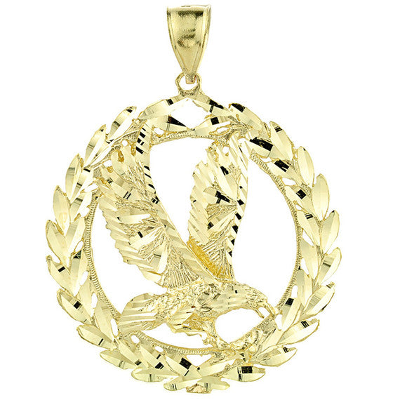 Solid Gold Eagle in Wreath Pendant(Available in Yellow/Rose/White Gold)