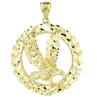 Solid Gold Eagle in Wreath Pendant(Available in Yellow/Rose/White Gold)