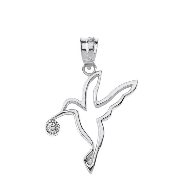 Sterling Silver Hummingbird Outline CZ Pendant Necklace