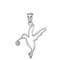 Sterling Silver Hummingbird Outline CZ Pendant Necklace