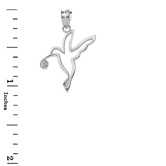 Sterling Silver Hummingbird Outline CZ Pendant Necklace