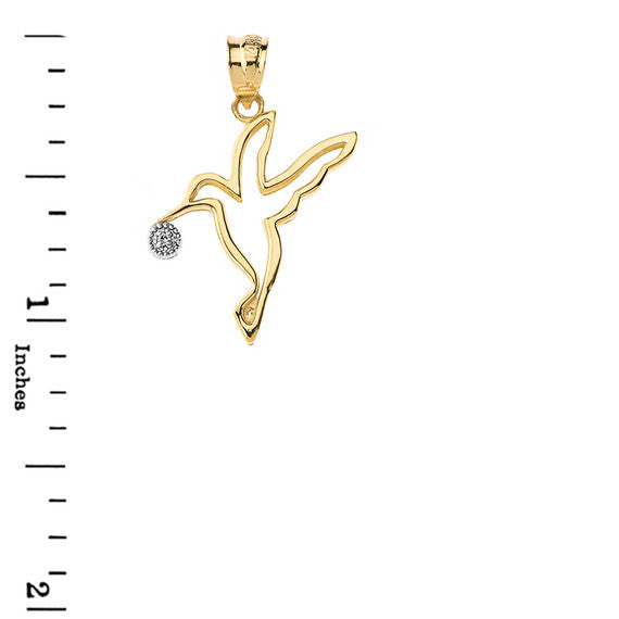 Hummingbird Outline Solitaire Pendant Necklace in Gold (Yellow/Rose/White)
