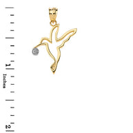 Hummingbird Outline Solitaire Pendant Necklace in Gold (Yellow/Rose/White)