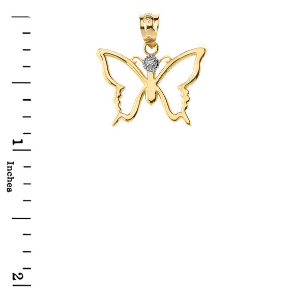 Solid Gold Butterfly Outline Solitaire Pendant Necklace (Available in Yellow/Rose/White Gold)