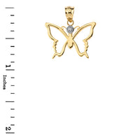 Solid Gold Butterfly Outline Solitaire Pendant Necklace (Available in Yellow/Rose/White Gold)