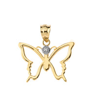 Solid Gold Butterfly Outline Solitaire Pendant Necklace (Available in Yellow/Rose/White Gold)
