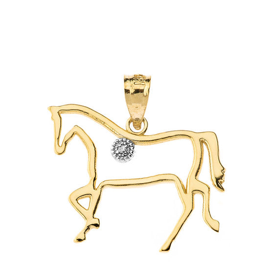Gold Diamond Horse Outline Pendant Necklace (Available in Yellow/Rose/White Gold)
