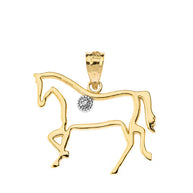 Gold Diamond Horse Outline Pendant Necklace (Available in Yellow/Rose/White Gold)
