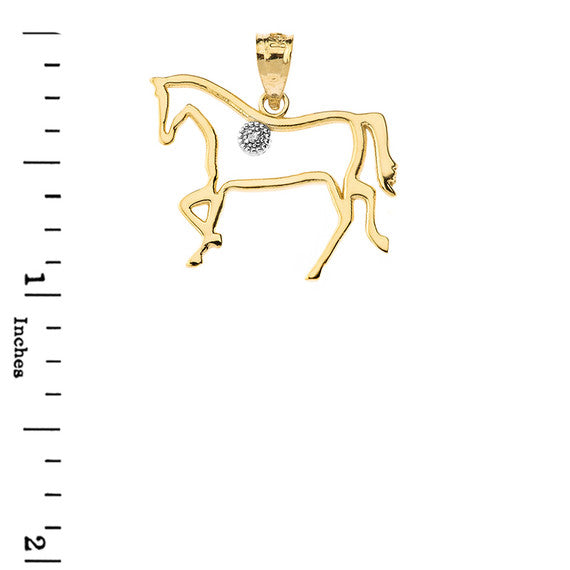 Gold Diamond Horse Outline Pendant Necklace (Available in Yellow/Rose/White Gold)