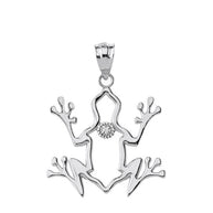 Sterling Silver Frog Outline CZ Pendant Necklace