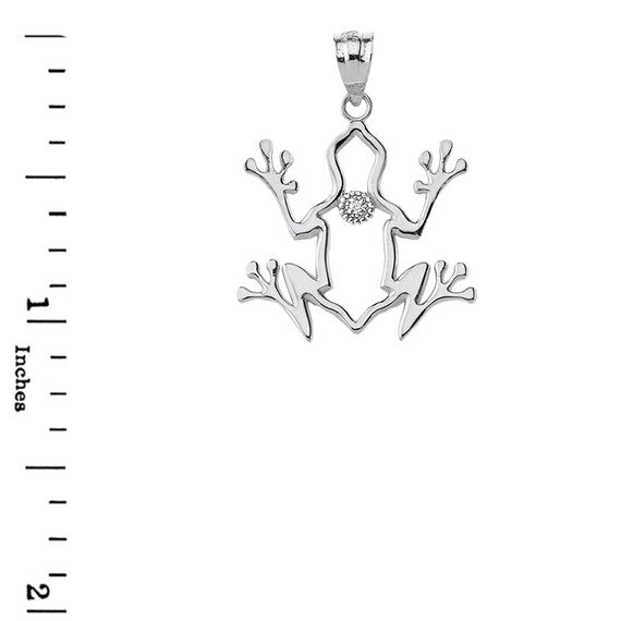 Sterling Silver Frog Outline CZ Pendant Necklace