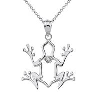 Sterling Silver Frog Outline CZ Pendant Necklace