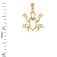 Frog Outline Solitaire Pendant Necklace in Gold (Yellow/Rose/White)