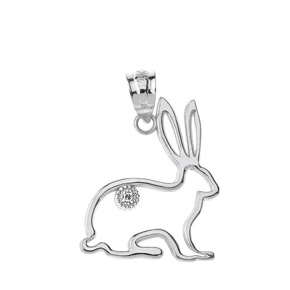 Sterling Silver Jack Rabbit Outline CZ Pendant Necklace