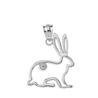 Sterling Silver Jack Rabbit Outline CZ Pendant Necklace