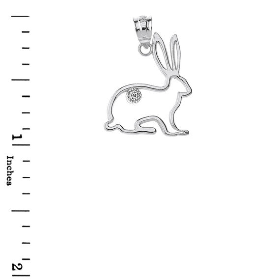 Sterling Silver Jack Rabbit Outline CZ Pendant Necklace