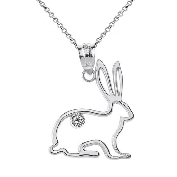 Sterling Silver Jack Rabbit Outline CZ Pendant Necklace
