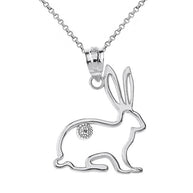 Sterling Silver Jack Rabbit Outline CZ Pendant Necklace