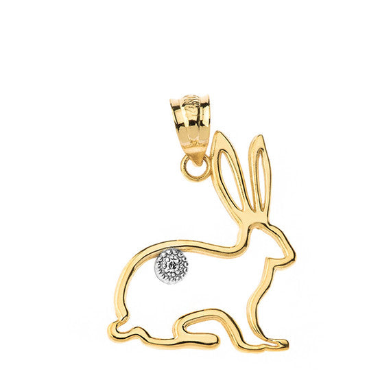 Jack Rabbit Outline Solitaire Pendant Necklace in Gold (Yellow/Rose/White)