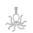 Sterling Silver Octopus Outline CZ Pendant Necklace