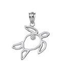 Sterling Silver Sea Turtle Outline Solitaire Pendant Necklace