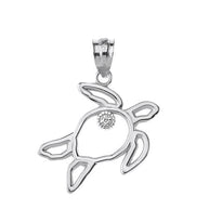 Sterling Silver Sea Turtle Outline Solitaire Pendant Necklace