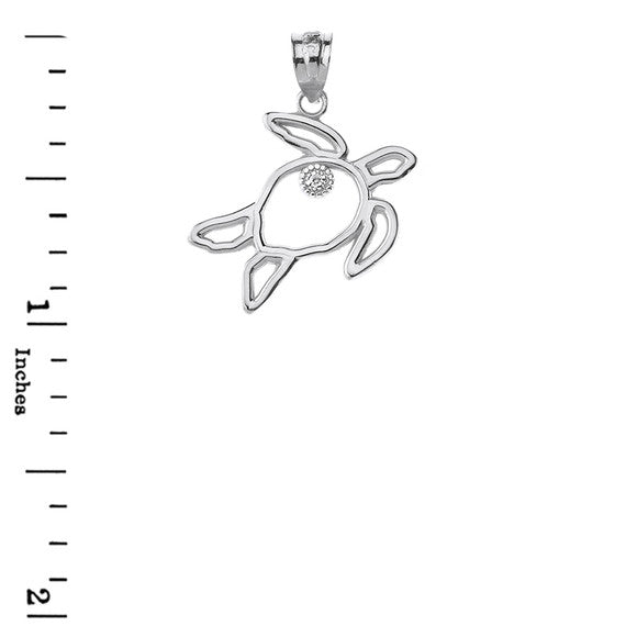 Sterling Silver Sea Turtle Outline Solitaire Pendant Necklace