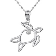 Sterling Silver Sea Turtle Outline Solitaire Pendant Necklace