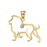 Lion Outline Diamond Solitaire Pendant Necklace in Gold (Yellow/Rose/White)