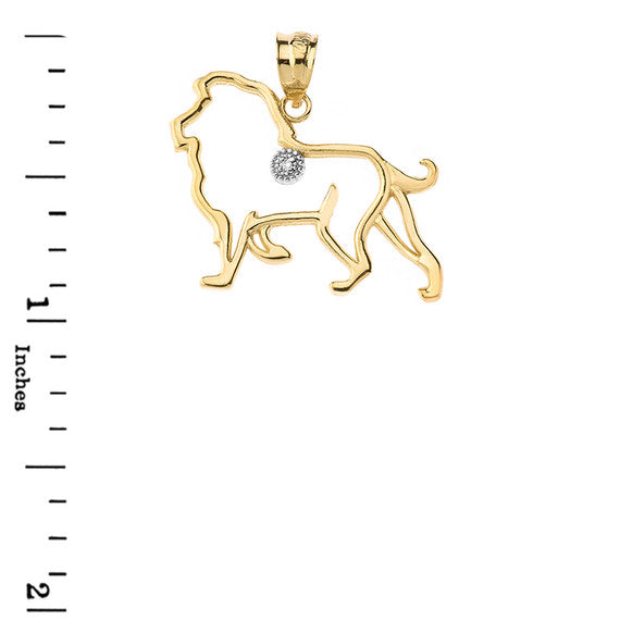 Lion Outline Diamond Solitaire Pendant Necklace in Gold (Yellow/Rose/White)