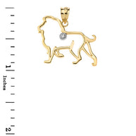 Lion Outline Diamond Solitaire Pendant Necklace in Gold (Yellow/Rose/White)