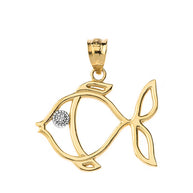 Tropical Reef Fish Outline Solitaire Pendant Necklace in Gold (Yellow/Rose/White)