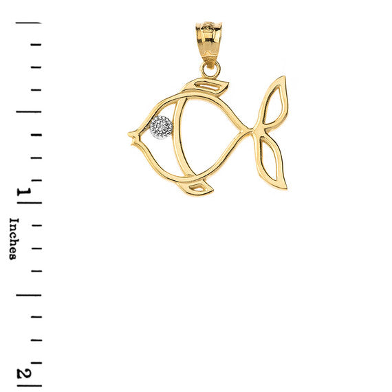 Tropical Reef Fish Outline Solitaire Pendant Necklace in Gold (Yellow/Rose/White)