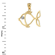 Tropical Reef Fish Outline Solitaire Pendant Necklace in Gold (Yellow/Rose/White)