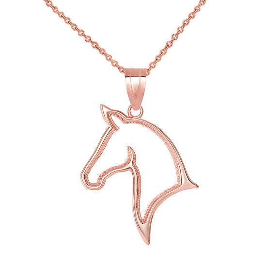 Gold Stallion Horse Head Pendant Necklace (Available in Yellow/Rose/White Gold)