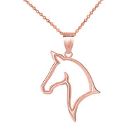 Gold Stallion Horse Head Pendant Necklace (Available in Yellow/Rose/White Gold)