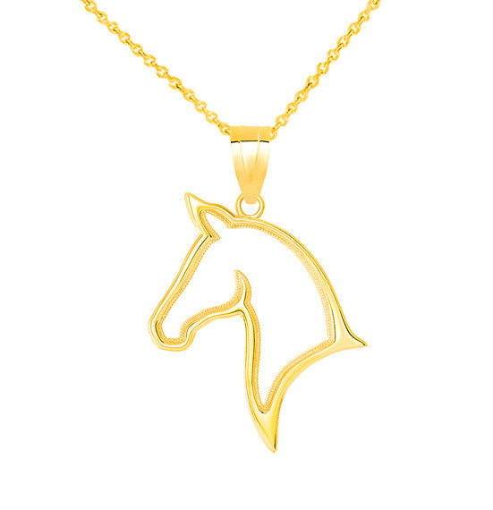 Gold Stallion Horse Head Pendant Necklace (Available in Yellow/Rose/White Gold)