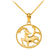 12 Astrological Zodiac Signs Rope Pendant Necklace in Solid Gold (Available in Yellow/Rose/White Gold)