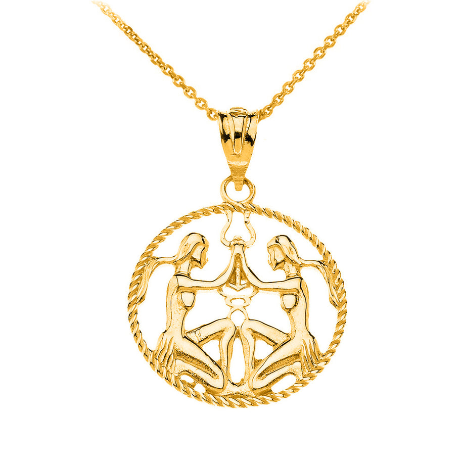 12 Astrological Zodiac Signs Rope Pendant Necklace in Solid Gold (Available in Yellow/Rose/White Gold)