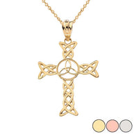 Solid Gold Celtic Trinity Knot-Style Cross Pendant Necklace(Available in Yellow/Rose/White Gold)