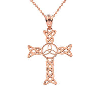 Solid Gold Celtic Trinity Knot-Style Cross Pendant Necklace(Available in Yellow/Rose/White Gold)