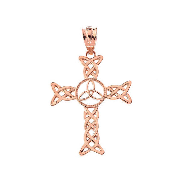 Solid Gold Celtic Trinity Knot-Style Cross Pendant Necklace(Available in Yellow/Rose/White Gold)