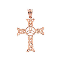 Solid Gold Celtic Trinity Knot-Style Cross Pendant Necklace(Available in Yellow/Rose/White Gold)