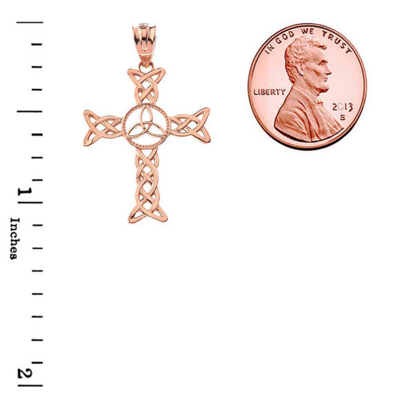 Solid Gold Celtic Trinity Knot-Style Cross Pendant Necklace(Available in Yellow/Rose/White Gold)