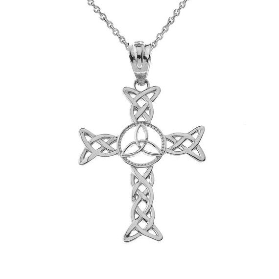 Solid Gold Celtic Trinity Knot-Style Cross Pendant Necklace(Available in Yellow/Rose/White Gold)