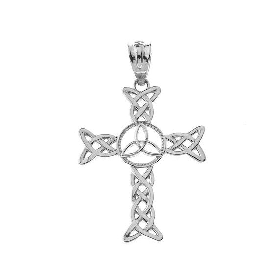 Solid Gold Celtic Trinity Knot-Style Cross Pendant Necklace(Available in Yellow/Rose/White Gold)