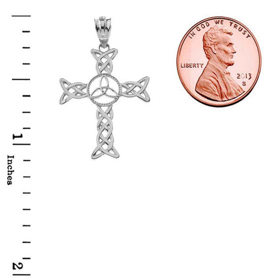 Solid Gold Celtic Trinity Knot-Style Cross Pendant Necklace(Available in Yellow/Rose/White Gold)