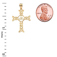 Solid Gold Celtic Trinity Knot-Style Cross Pendant Necklace(Available in Yellow/Rose/White Gold)
