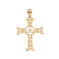 Solid Gold Celtic Trinity Knot-Style Cross Pendant Necklace(Available in Yellow/Rose/White Gold)