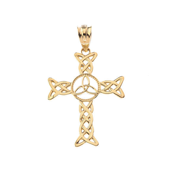 Solid Gold Celtic Trinity Knot-Style Cross Pendant Necklace(Available in Yellow/Rose/White Gold)